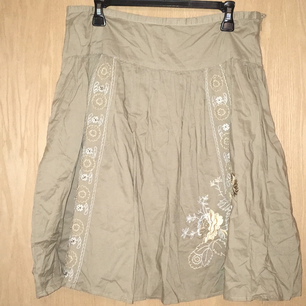 Beautiful Tan Skirt With Flower Embroidery 3/$15